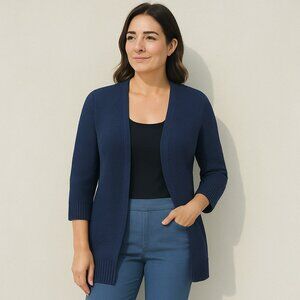 Theory Hyori Cashcotton Waffle Knit Cardigan Cashmere Blend Navy Blue